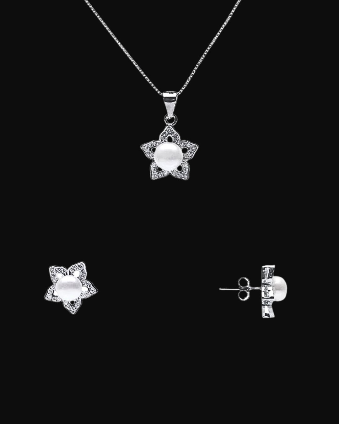 Set perla fiore in argento 925