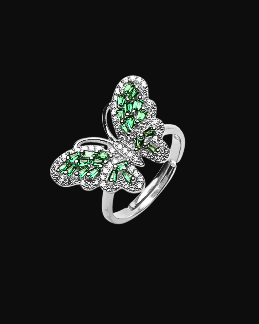 Anello regolabile Farfalla verde in argento 925