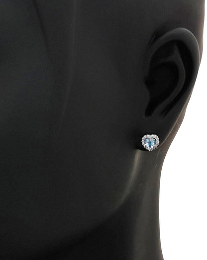 Orecchini lobo cuore micropavè acquamarina in argento 925