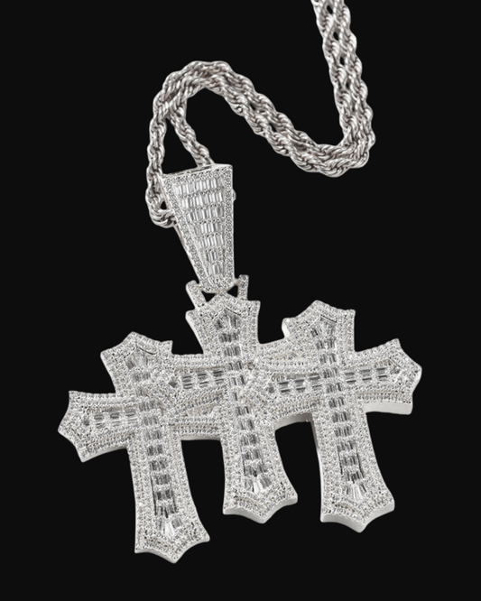 Ciondolo tre croci con corda in argento 925