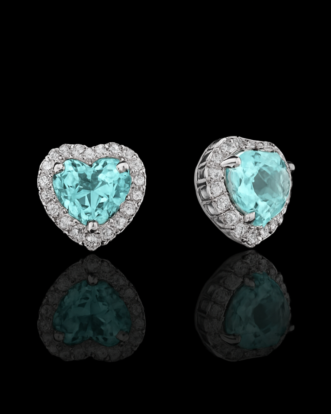 Orecchini lobo cuore micropavè acquamarina in argento 925