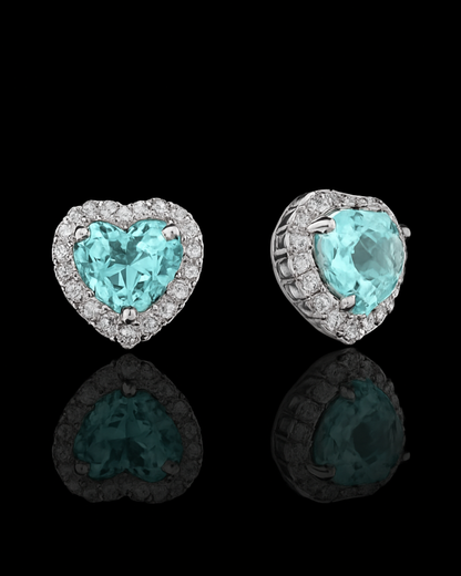 Orecchini lobo cuore micropavè acquamarina in argento 925