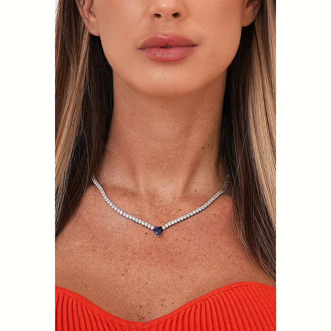 Collana con cuore e pietre bianche in argento 925