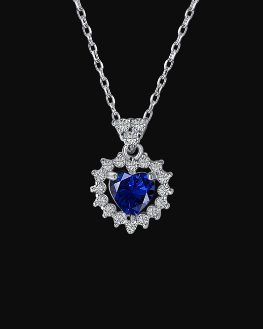 Collana cuore con pietra cuore blu in argento 925