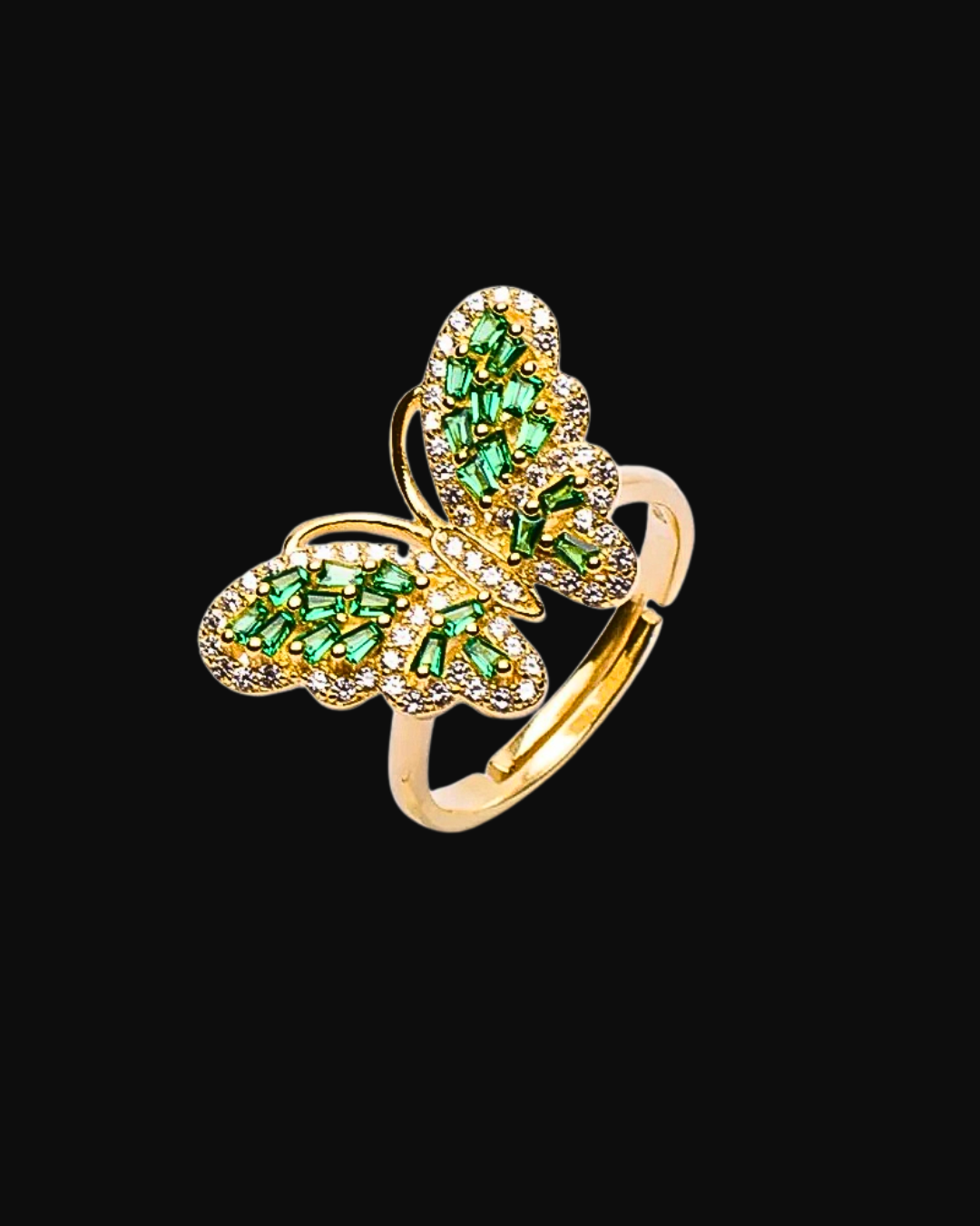 Anello regolabile Farfalla verde in argento 925